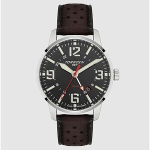 New Torgoen TN-1289 T57 Black GMT Sapphire 41mm Leather Strap Watch